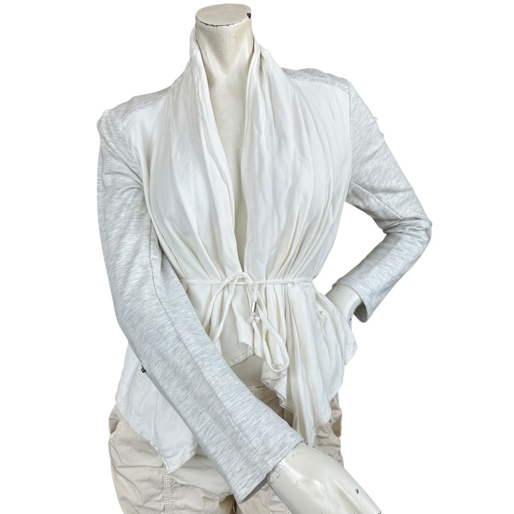 Anthropologie Dolan White & Light Gray Tie Waist Open Contrasting Sweater Medium